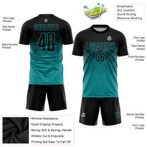 Custom Teal Black Sublimation Soccer Uniform Jersey