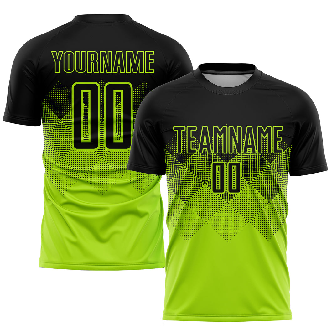 Custom Neon Green Black Sublimation Soccer Uniform Jersey