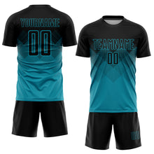 Load image into Gallery viewer, Custom Teal Black Sublimation Soccer Uniform Jersey
