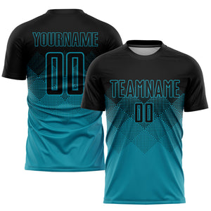 Custom Teal Black Sublimation Soccer Uniform Jersey