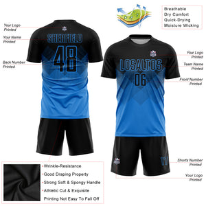 Custom Powder Blue Black Sublimation Soccer Uniform Jersey