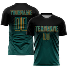 Load image into Gallery viewer, Custom Black Midnight Green-Old Gold Sublimation Soccer Uniform Jersey
