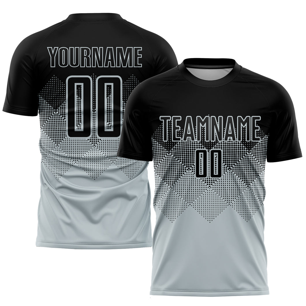 Custom Silver Black Sublimation Soccer Uniform Jersey