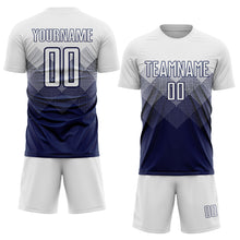 Load image into Gallery viewer, Custom Navy White Sublimation Soccer Uniform Jersey
