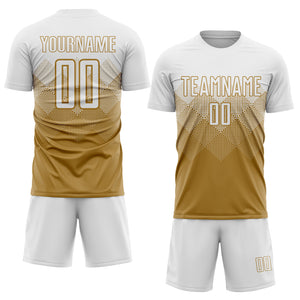 Custom Old Gold White Sublimation Soccer Uniform Jersey