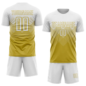 Custom Old Gold White Sublimation Soccer Uniform Jersey