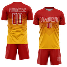 Load image into Gallery viewer, Custom Gold Red-White Sublimation Soccer Uniform Jersey
