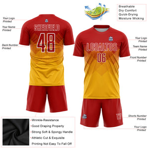 Custom Gold Red-White Sublimation Soccer Uniform Jersey