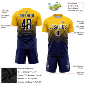 Custom Gold Navy-White Sublimation Soccer Uniform Jersey