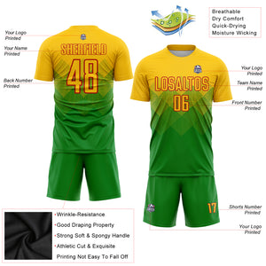 Custom Grass Green Gold-Red Sublimation Soccer Uniform Jersey