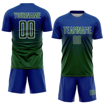 Custom Royal Green-White Sublimation Soccer Uniform Jersey