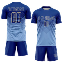 Load image into Gallery viewer, Custom Light Blue Royal-Cream Sublimation Soccer Uniform Jersey
