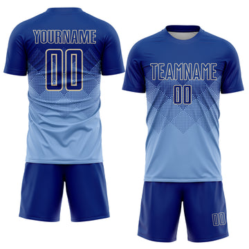 Custom Light Blue Royal-Cream Sublimation Soccer Uniform Jersey