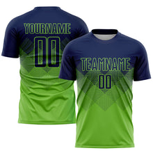 Load image into Gallery viewer, Custom Neon Green Navy Sublimation Soccer Uniform Jersey
