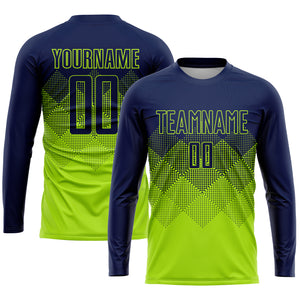 Custom Neon Green Navy Sublimation Soccer Uniform Jersey