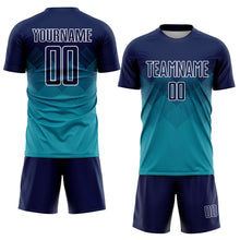 Load image into Gallery viewer, Custom Teal Navy-White Sublimation Soccer Uniform Jersey
