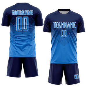 Custom Navy Powder Blue-White Sublimation Soccer Uniform Jersey