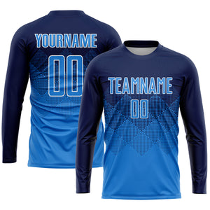 Custom Navy Powder Blue-White Sublimation Soccer Uniform Jersey