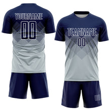 Load image into Gallery viewer, Custom Silver Navy-White Sublimation Soccer Uniform Jersey
