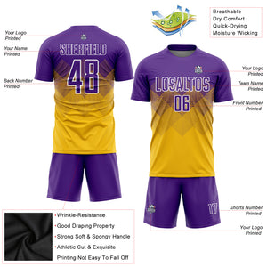 Custom Gold Purple-White Sublimation Soccer Uniform Jersey