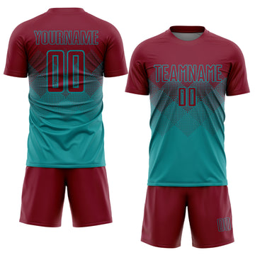 Custom Teal Crimson Sublimation Soccer Uniform Jersey