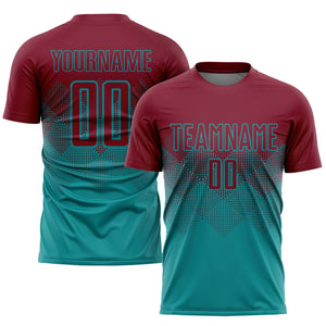 Custom Teal Crimson Sublimation Soccer Uniform Jersey