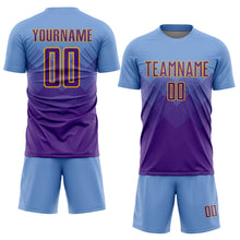 Load image into Gallery viewer, Custom Light Blue Purple-Gold Sublimation Soccer Uniform Jersey
