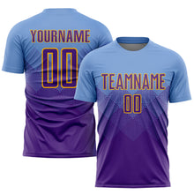 Load image into Gallery viewer, Custom Light Blue Purple-Gold Sublimation Soccer Uniform Jersey
