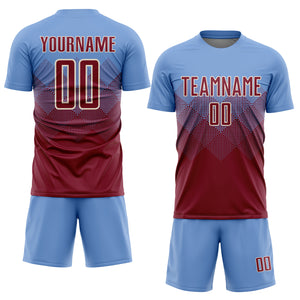 Custom Light Blue Crimson-Cream Sublimation Soccer Uniform Jersey