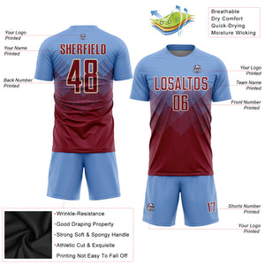 Custom Light Blue Crimson-Cream Sublimation Soccer Uniform Jersey