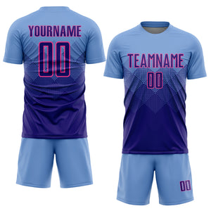 Custom Light Blue Dark Purple-Pink Sublimation Soccer Uniform Jersey