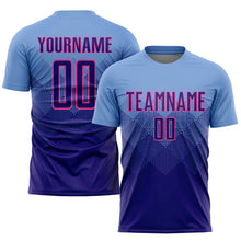 Load image into Gallery viewer, Custom Light Blue Dark Purple-Pink Sublimation Soccer Uniform Jersey
