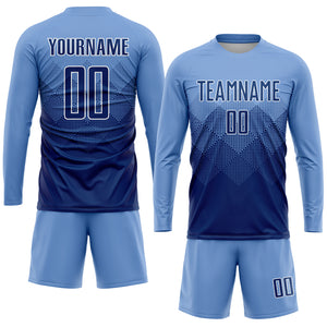 Custom Light Blue Navy-White Sublimation Soccer Uniform Jersey