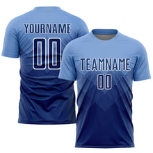 Load image into Gallery viewer, Custom Light Blue Navy-White Sublimation Soccer Uniform Jersey
