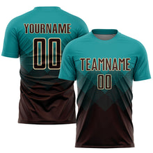 Load image into Gallery viewer, Custom Teal Brown-Cream Sublimation Soccer Uniform Jersey
