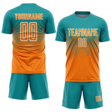 Custom Teal Bay Orange-White Sublimation Soccer Uniform Jersey