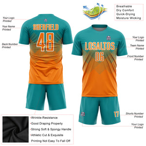 Custom Teal Bay Orange-White Sublimation Soccer Uniform Jersey