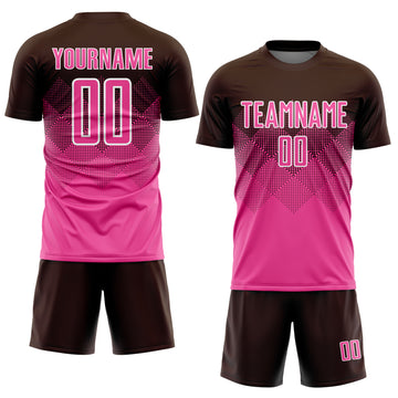 Custom Brown Pink-White Sublimation Soccer Uniform Jersey