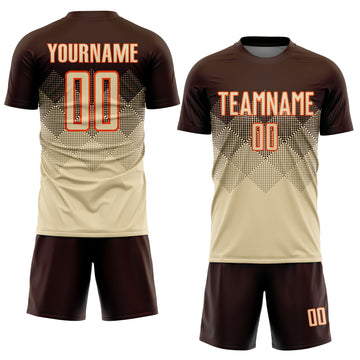 Custom Brown Cream-Orange Sublimation Soccer Uniform Jersey