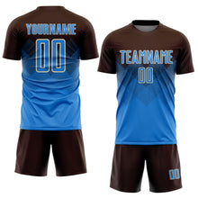 Load image into Gallery viewer, Custom Brown Powder Blue-Cream Sublimation Soccer Uniform Jersey
