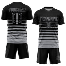 Load image into Gallery viewer, Custom Black Gray Pinstripe Fade Fashion Sublimation Soccer Uniform Jersey
