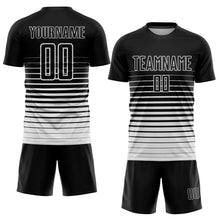 Load image into Gallery viewer, Custom Black White Pinstripe Fade Fashion Sublimation Soccer Uniform Jersey
