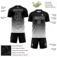 Load image into Gallery viewer, Custom Black White Pinstripe Fade Fashion Sublimation Soccer Uniform Jersey
