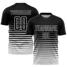Load image into Gallery viewer, Custom Black White Pinstripe Fade Fashion Sublimation Soccer Uniform Jersey
