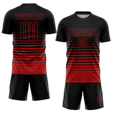 Load image into Gallery viewer, Custom Black Red Pinstripe Fade Fashion Sublimation Soccer Uniform Jersey
