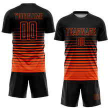 Load image into Gallery viewer, Custom Black Orange Pinstripe Fade Fashion Sublimation Soccer Uniform Jersey
