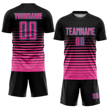 Load image into Gallery viewer, Custom Black Pink-Light Blue Pinstripe Fade Fashion Sublimation Soccer Uniform Jersey
