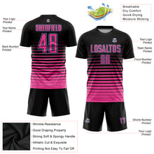 Load image into Gallery viewer, Custom Black Pink-Light Blue Pinstripe Fade Fashion Sublimation Soccer Uniform Jersey
