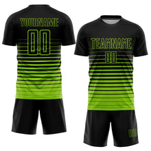 Load image into Gallery viewer, Custom Black Neon Green Pinstripe Fade Fashion Sublimation Soccer Uniform Jersey
