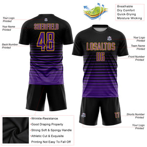 Custom Black Purple-Gold Pinstripe Fade Fashion Sublimation Soccer Uniform Jersey